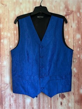 Menz GGG Royal Blue Paisley Jacquard Black Back Adjustable Tuxedo Suit Vest Sz M